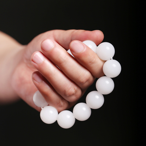 新疆和田玉手链羊脂白男女士款天然玉石圆珠手串配珠金丝玉手链子