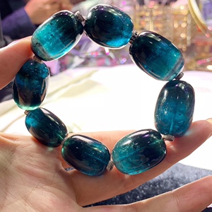 天然老矿玻璃体原矿蓝碧玺桶珠手链26x18mm单圈手串男女款