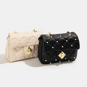 佰格袋鼠小众包包女2021新款小香风珍珠菱格链条包百搭单肩斜跨包