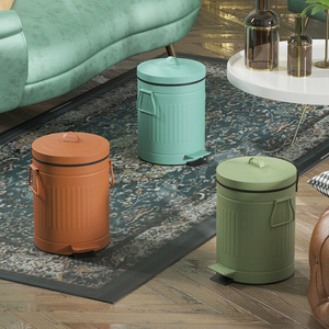 绿色复古垃圾桶家用美式客厅卫生间北欧风厕所带盖脚踏创意有盖踩