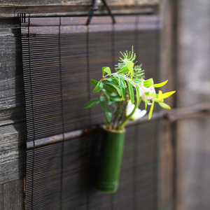 日本挂饰小竹筒花瓶插花器皿带挂钩花器禅意迷你摆件池坊花道花艺