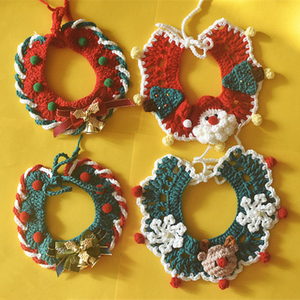 猫咪圣诞围脖铃铛手工针织项圈领结猫狗新年生日礼物宠物拍照饰品