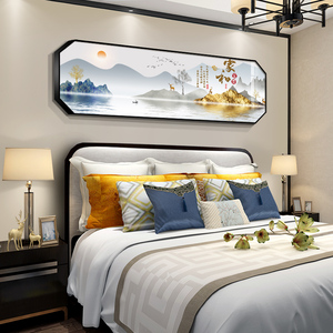 中国风卧室床头装饰画横幅挂画新中式民宿房间壁画主卧背景墙挂画
