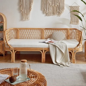 北欧复古天然真藤编休闲双人藤椅沙发三件套组合小户型客厅家用