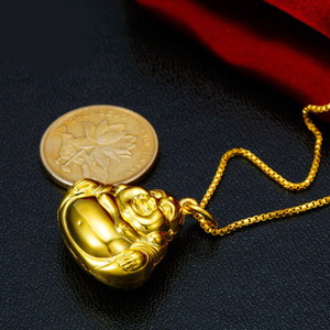 金万福珠宝 黄金吊坠软金9999笑脸佛新款男女款吊坠直播改价专
