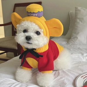 小型宠物服装黄色维尼熊连帽卫衣