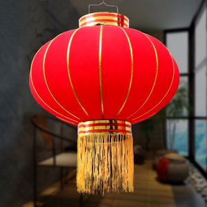 春节过新年货高档加厚大红色圆盘植绒布灯笼喜庆铁口缎面福字宫灯