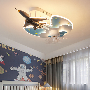 儿童房吸顶灯男孩创意卡通卧室房间战斗机军迷模型云朵飞机风扇灯