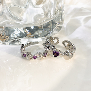 紫钻爱心开口戒指女小众设计回流氚气戒指2022年新款潮素戒食指环