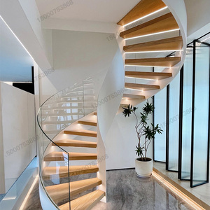 上海钢板槽玻璃扶手楼梯围栏定制别墅室内旋转梯实木踏步圆弧梯子