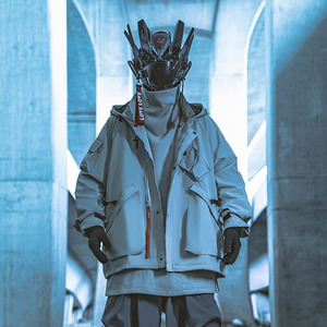 赛博朋克风格夹克机能风新款潮牌立领连帽冲锋衣服吉业重工外套男