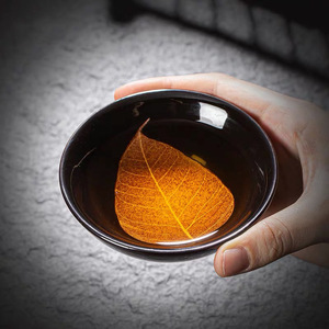 景德镇木叶天目盏真树叶主人杯功夫茶杯单个茶盏菩提叶建盏个人杯