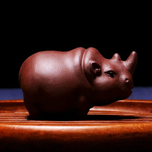 茗玥堂生肖茶宠牛心有灵犀茶玩茶宠摆件迷你犀牛可养小茶玩茶宠