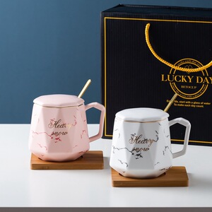 星悦欧式小奢华描金咖啡杯陶瓷水杯带盖勺马克杯个性商务礼品