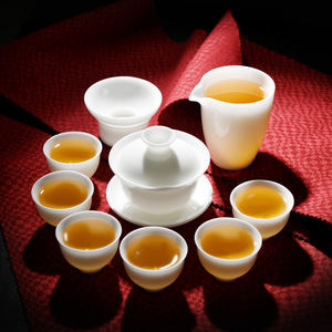 冰种羊脂玉茶具家用中国风白瓷质茶杯具套装办公室送长辈礼盒茶具