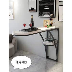 简欧客厅小吧台隔断柜餐桌一体家用轻奢小户型l型靠墙实木长条桌