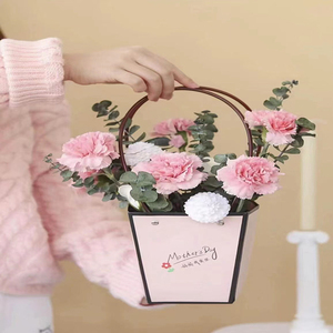 母亲节花盒防水牛皮纸袋手提袋纸质鲜花盒花篮花艺插花礼品花袋