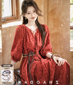 《玫瑰味系列》中国风复古文艺长袖连衣裙海边沙滩裙宽松连衣裙裙