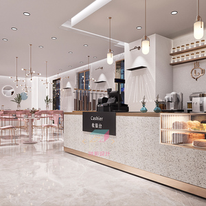 网红奶茶店装修风格咖啡店铺装修设计 实体店蛋糕烘焙店装修设计