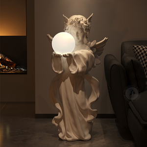 法式奶油风客厅大型落地灯摆件高级感艺术电视柜沙发旁边天使装饰