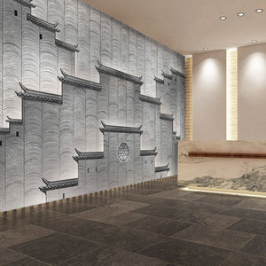 新中式徽派墙纸3d立体古典徽州建筑墙面装饰壁画餐厅火锅饭店壁纸