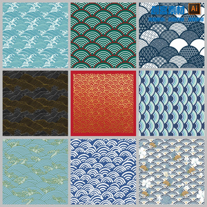 日式中国风传统纹样底纹鱼鳞海浪云纹无缝印花图案矢量ai设计素材