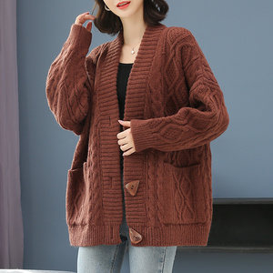 开衫女士短款早春装2022年新款春秋粗线麻花外搭时尚毛衣外套4人付款
