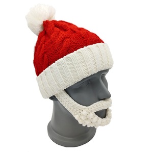 创意针织圣诞老人帽子带假胡子成人儿童毛线编织圣诞老头保暖棉帽