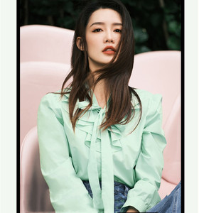 lily gnt李沁同款潮荷叶领衬衫2022春款纯棉衬衣7d2320211