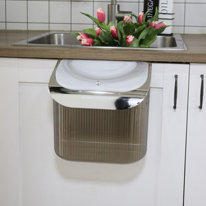 壁挂式厨房垃圾桶家用银色简约橱柜门悬挂厨余垃圾收纳箱带盖大号