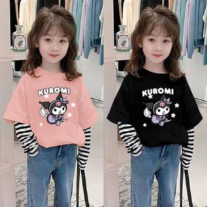 巴拉巴柆韩系女童假两件长袖纯棉t恤2024新款洋气儿童冬季装上衣