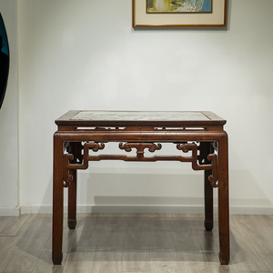 清代红木镶云石拐子纹八仙桌明清古典老家具古董收藏老红木方桌