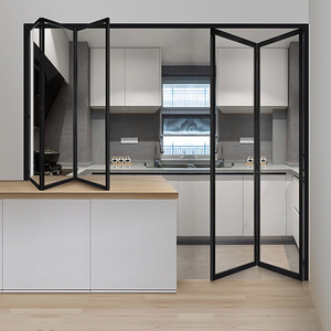 网红窄边吊轨三联动厨房推拉门阳台卫生间隔断折叠门玻璃移门定制