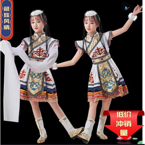 新款儿童藏族舞蹈演出服女藏裙康定情歌卓玛少数民族藏式表演服饰