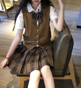 【鼠少女】栗川 原创正品jk制服校供棕色半身裙格裙百褶裙女秋冬