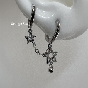 Orange Sea星星链条双耳洞耳圈叠戴流苏一体式五角星吊坠耳扣耳环