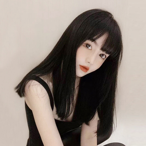 假发女长发自然全头套漫画空气刘海中长假发套仿真发一刀切黑长直