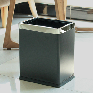 不锈钢长方形垃圾桶家用客厅厨房卫生间简约黑色简约双层方窄无盖