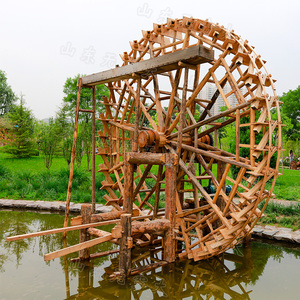 定制防腐木兰州景观水车落地摆件 户外筒车水利工程农业灌溉工具