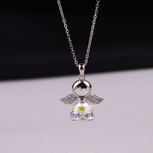 cooshr日韩梦幻水晶小天使项链女纯银小众设计网红锁骨链生日礼物