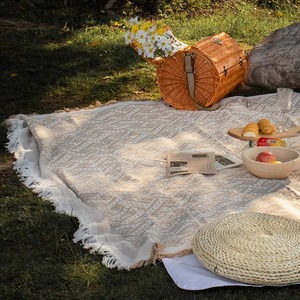 法式户外白色地垫野餐布草地露营毯子野餐垫拍照道具沙滩垫桌布