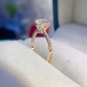18k玫瑰金六爪1克拉旋转皇冠钻石戒指镶嵌定制莫桑戒托空托k金女