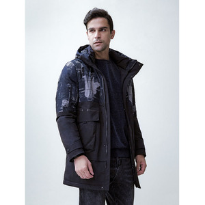 王族保罗长款连帽羽绒服舒适有型简约花纹款保暖外套男180021pm