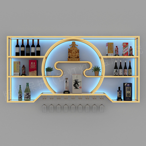 中式红酒架子葡萄白酒柜靠墙壁挂式置物架酒吧铁艺展示架创意博古
