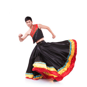 舞蹈服装彝族男少数民族演出服装彝族大摆裙舞蹈服装男款火把节