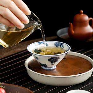 百财斗笠杯陶瓷茶杯高档主人杯伴手礼个人喝茶茶盏创意品茗杯茶碗