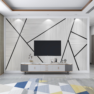 电视背景墙壁纸现代简约客厅高档灰色几何墙布北欧轻奢影视墙壁画