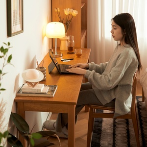 樱桃木窄桌子实木书桌电脑桌化妆桌卧室家用北欧小户型长方形日式