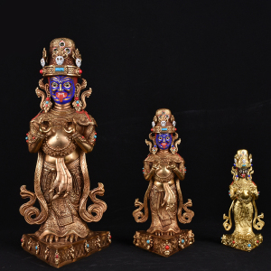 西藏密宗扎基寺女财神扎基拉姆佛像藏传纯铜鎏金15寸护法铜像