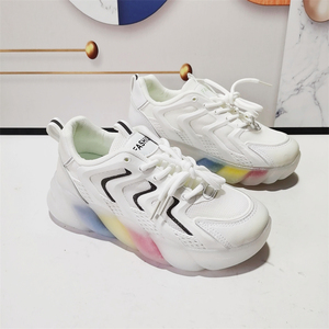 真皮老爹鞋厚底圆头深口系带休闲爆米花彩虹底软底软面运动鞋女鞋
